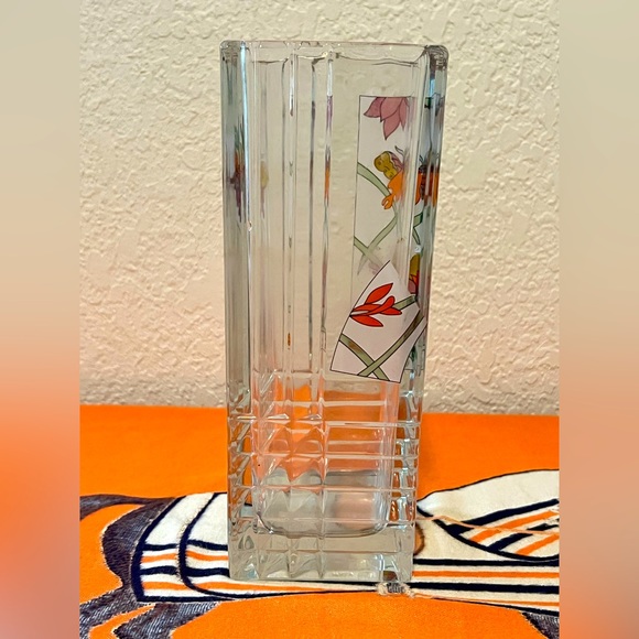 Vintage Geometric Vase Made in Italy Numbered Pressed Glass With Flower Decals - Picture 4 of 10